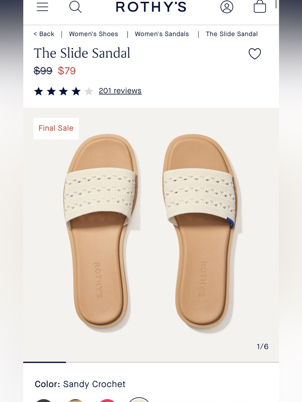 Rothy's The Slide Sandal in Sandy Crochet (Cream & Tan)